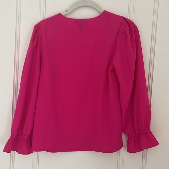 Girls Hot Pink Aqua Ruffle Sleeve Blouse - Picture 3 of 4